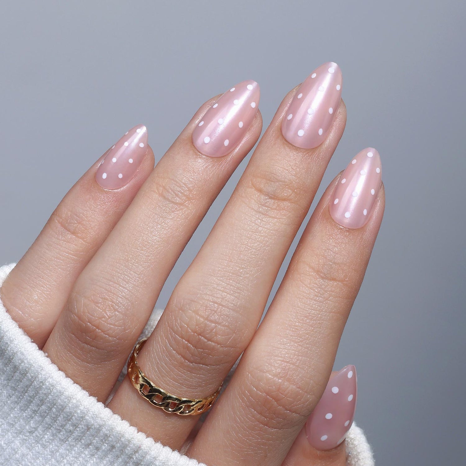 Pearly Pink Polka Dots Press On Nails