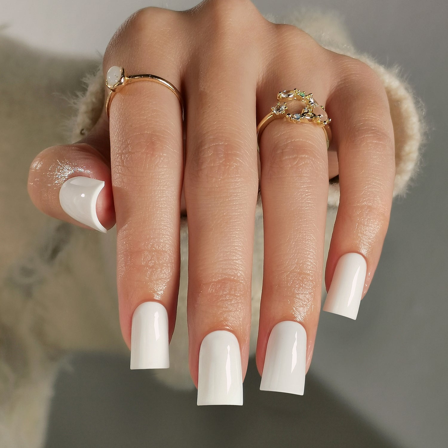 Mirror White Duck Shape Press on Nails