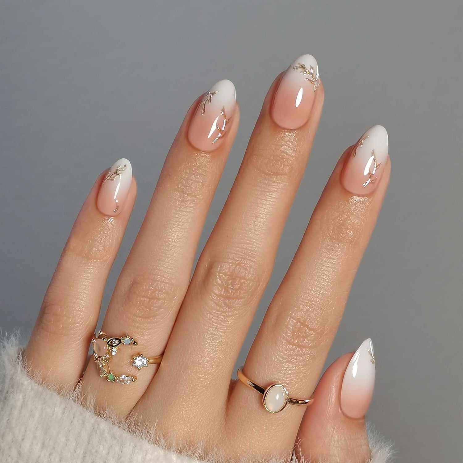 Golden Willow Ombre Pink Almond Nails - Press On Nails