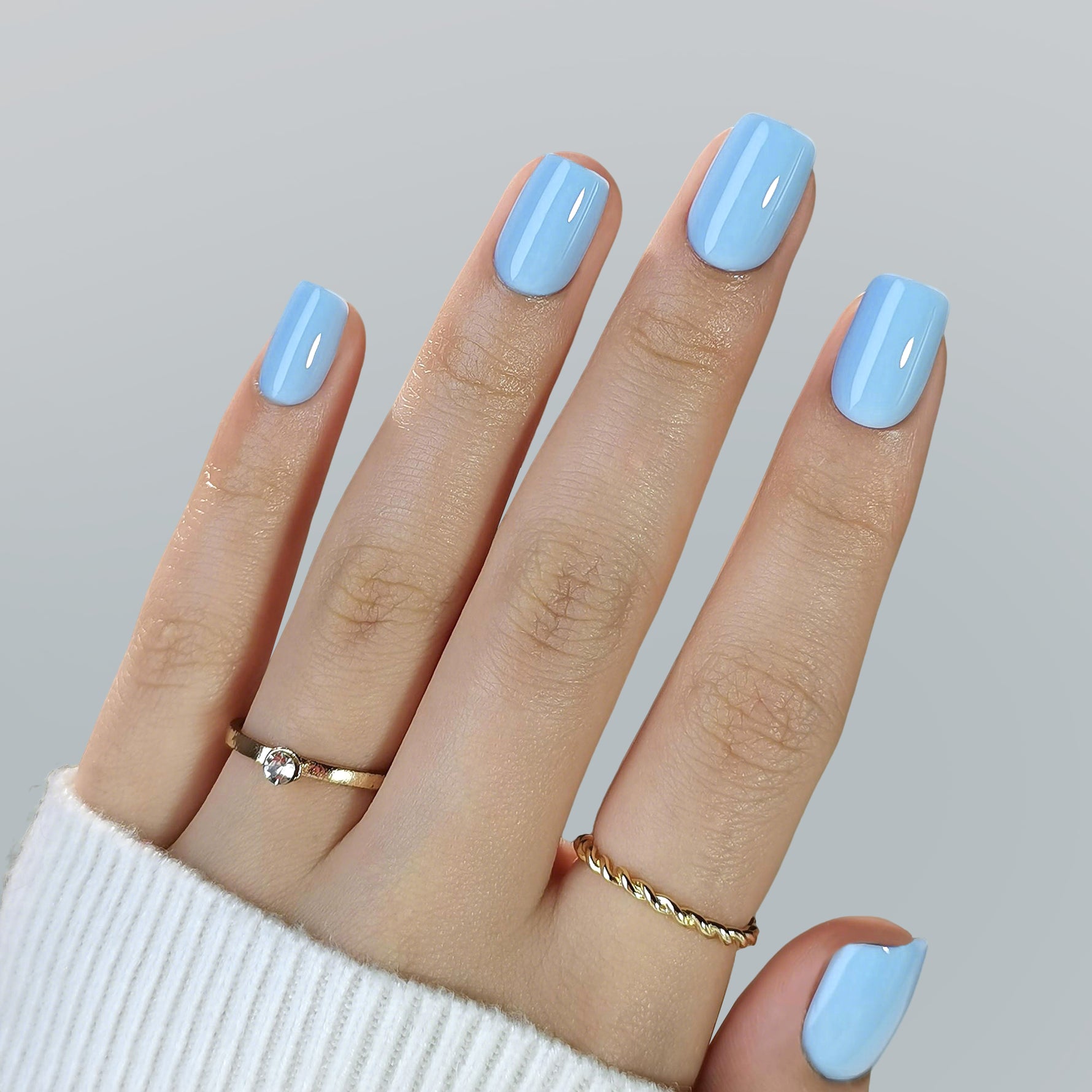Soft Blue Square Gel Press on Nails product photo | SHANGMENG®