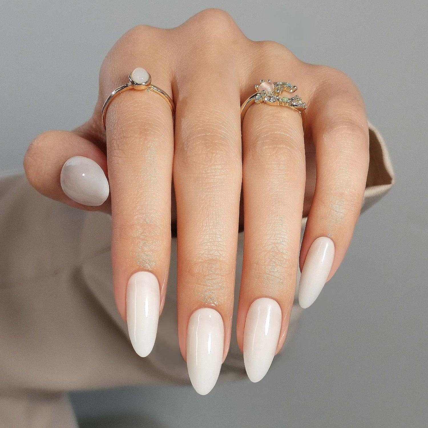 Milky White Almond Soft Gel Nails
