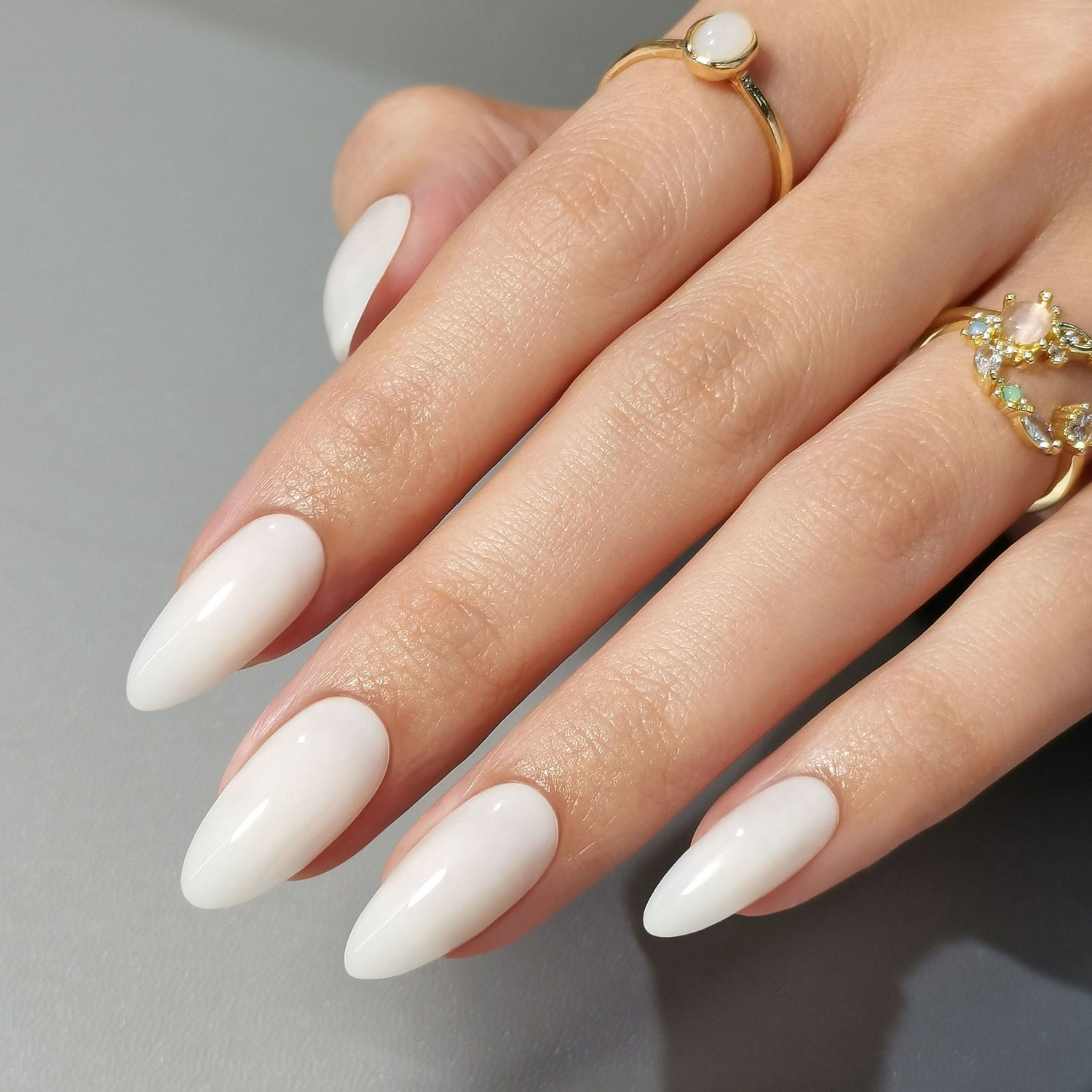 Milky White Almond Soft Gel Nails
