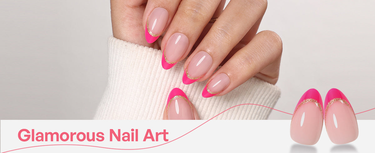 Muse Flame Pink Gold-Edge French — Short Almond detail image 5