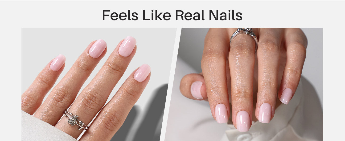Blush rose effet savon — faux ongles press-on carrés courts en gel souple detail image 1