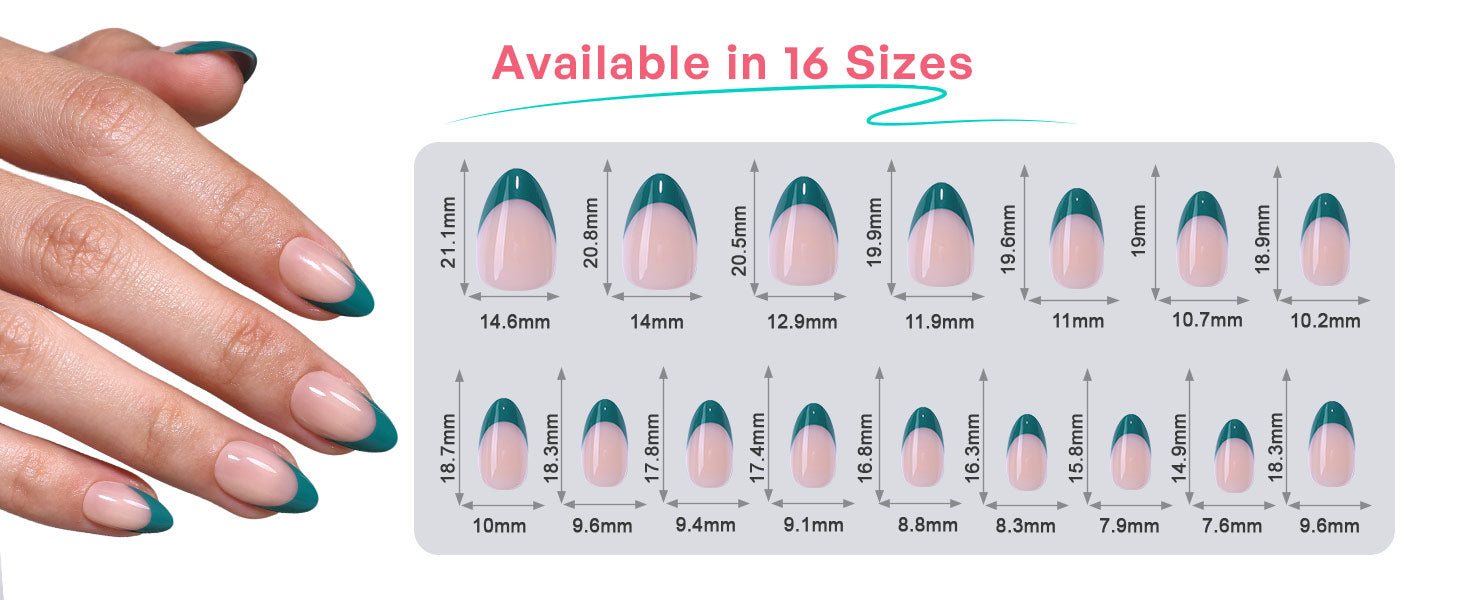 Dark Cyan French Tip Short Almond Press on Nails detail image 3