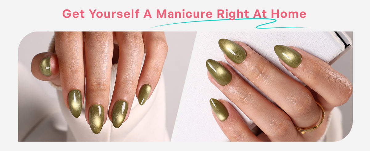 Sage Orbit Green Cat Eye — Short Almond detail image 2