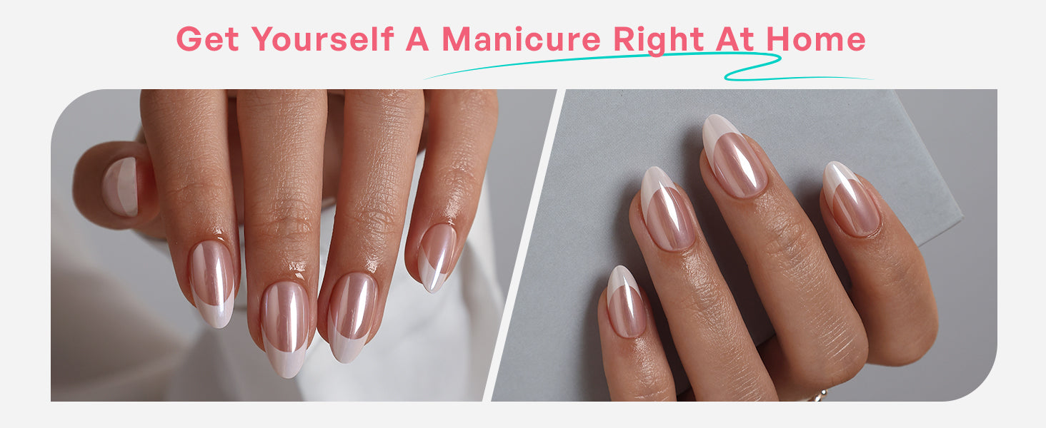 Aurora French Tip Petal Lustre Short Almond Press on Nails detail image 1