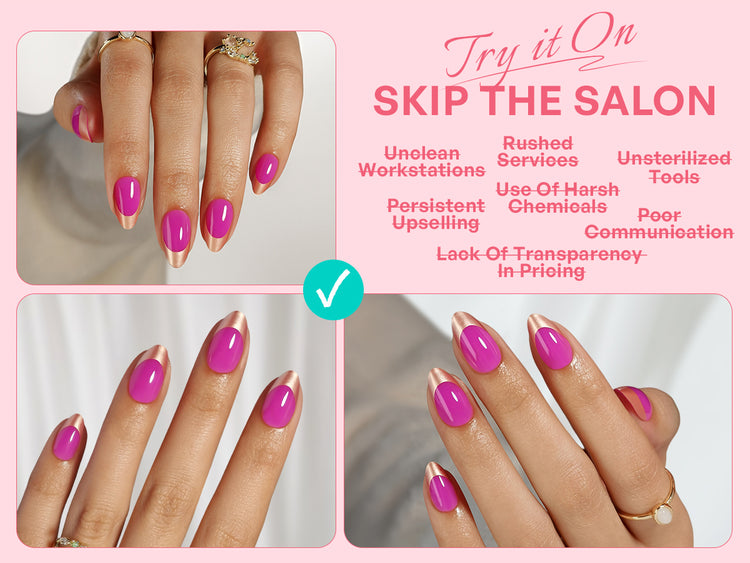 French Tip Violet Rose Gold Short Almond Press on Nails detail image 1