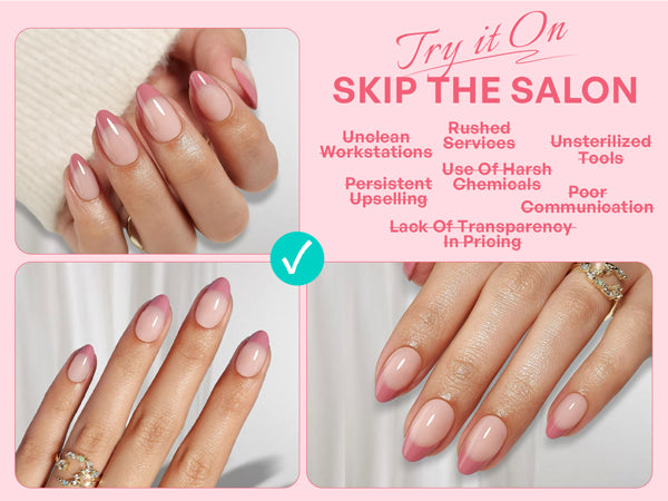 French Tip Dusty Rose Mauve Short Almond Press on Nails detail image 1