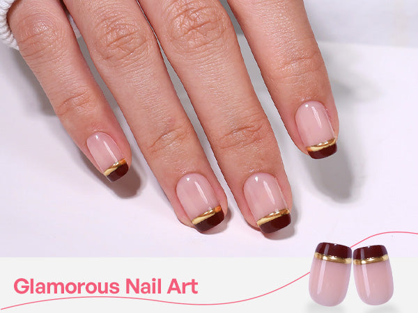 Espresso Gold-Line French Tips — Short Square detail image 3