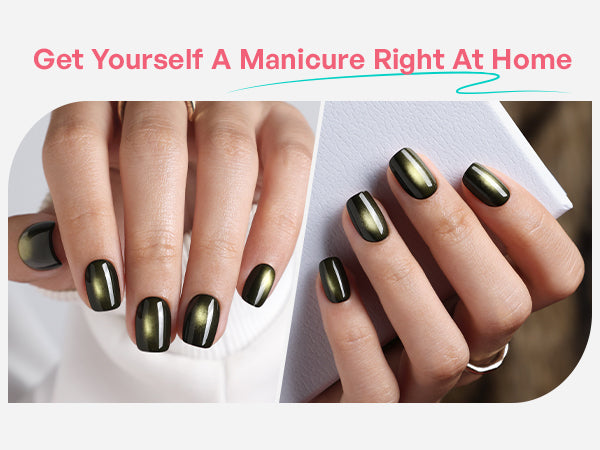 Gilded Noir Cat Eye Black Gold Short Square Press-On Nails detail image 1