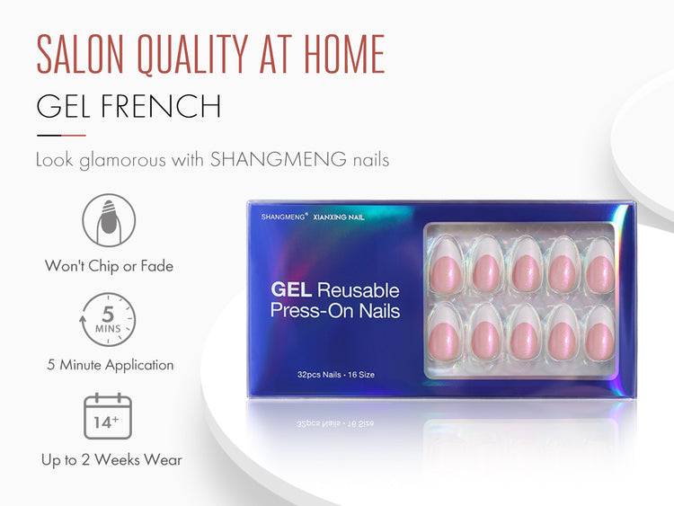 French Tip White Short Almond Soft Gel Press-On Nails detail image 1