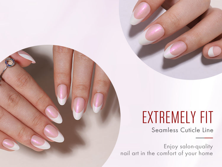 French Tip White Short Almond Soft Gel Press-On Nails detail image 2