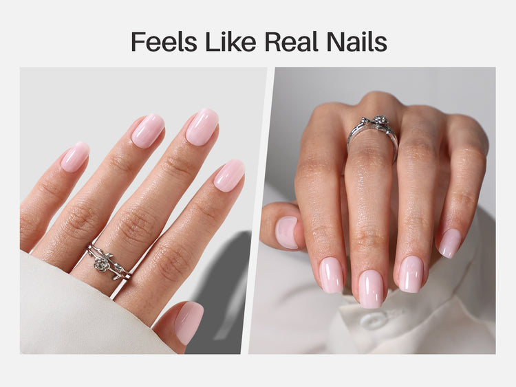 Blush rose effet savon — faux ongles press-on carrés courts en gel souple detail image 2