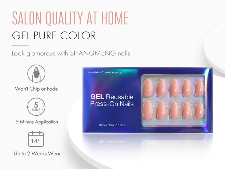 Ongles artificiels réutilisables en gel souple, forme amande courte, couleur rose nude detail image 2