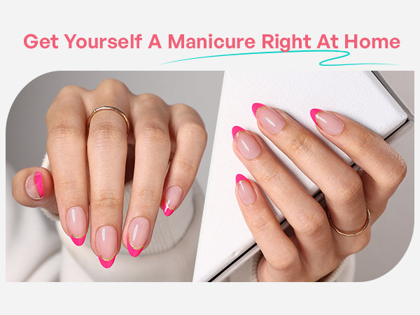 Muse Flame Pink Gold-Edge French — Short Almond detail image 2