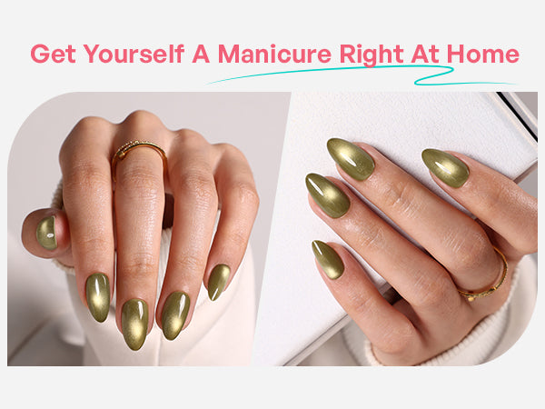 Sage Orbit Green Cat Eye — Short Almond detail image 2