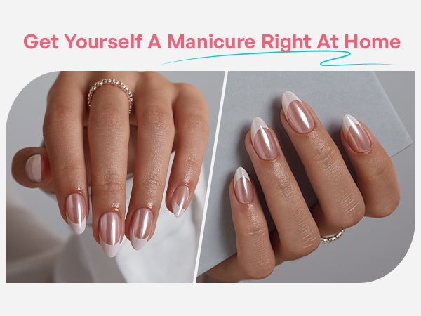 Aurora French Tip Petal Lustre Short Almond Press on Nails detail image 1