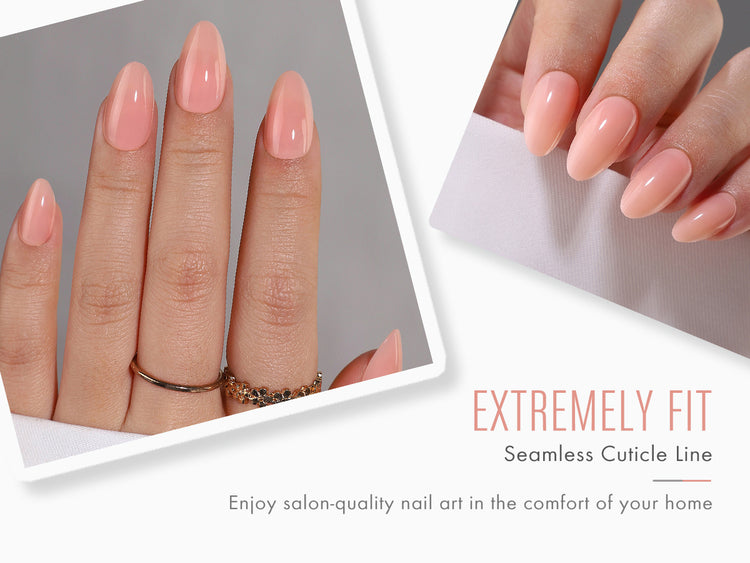 Ongles artificiels réutilisables en gel souple, forme amande courte, couleur rose nude detail image 1