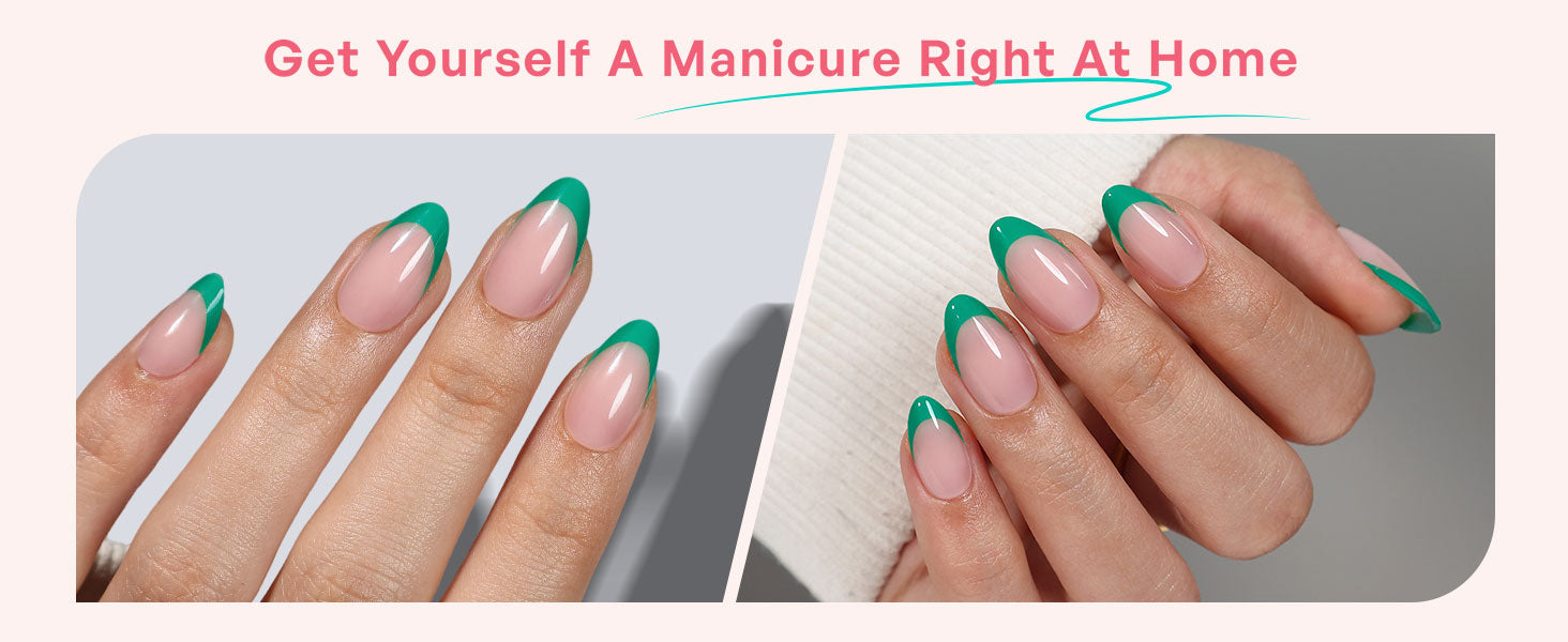 French Tip Green Jade Short Almond Soft Gel Press on Nails detail image 2