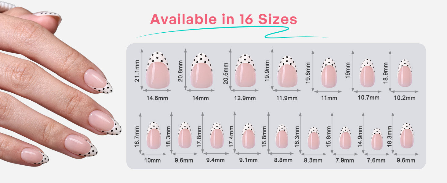 Glow French Tip Polka Dot Medium Almond Press on Nails detail image 3