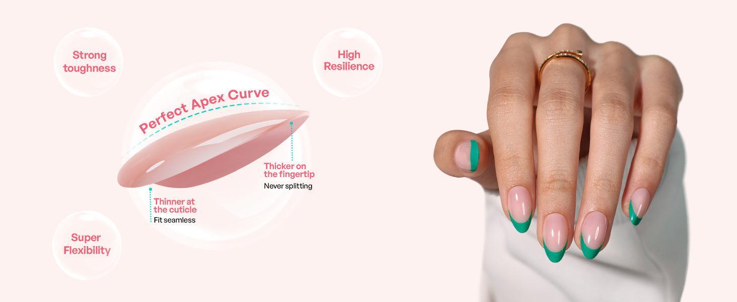 French Tip Green Jade Short Almond Soft Gel Press on Nails detail image 1