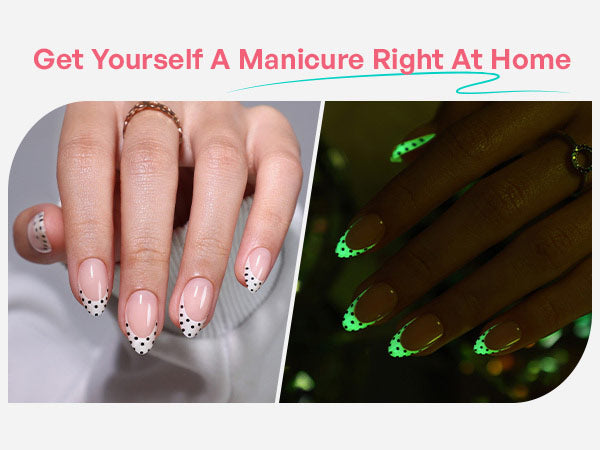 Glow French Tip Polka Dot Medium Almond Press on Nails detail image 1
