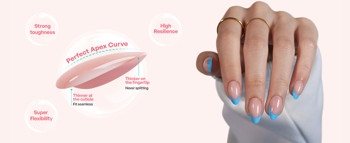 French Tip Baby Blue Short Almond Soft Gel Press on Nails detail image 1