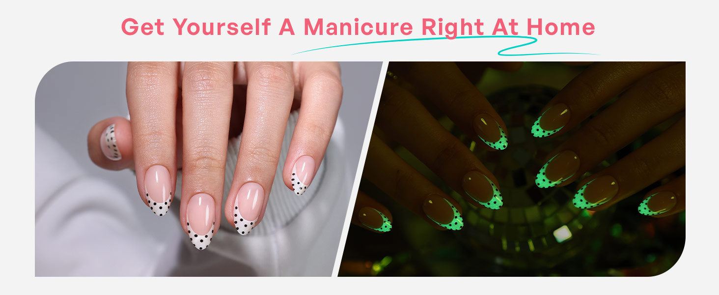 Glow French Tip Polka Dot Medium Almond Press on Nails detail image 1