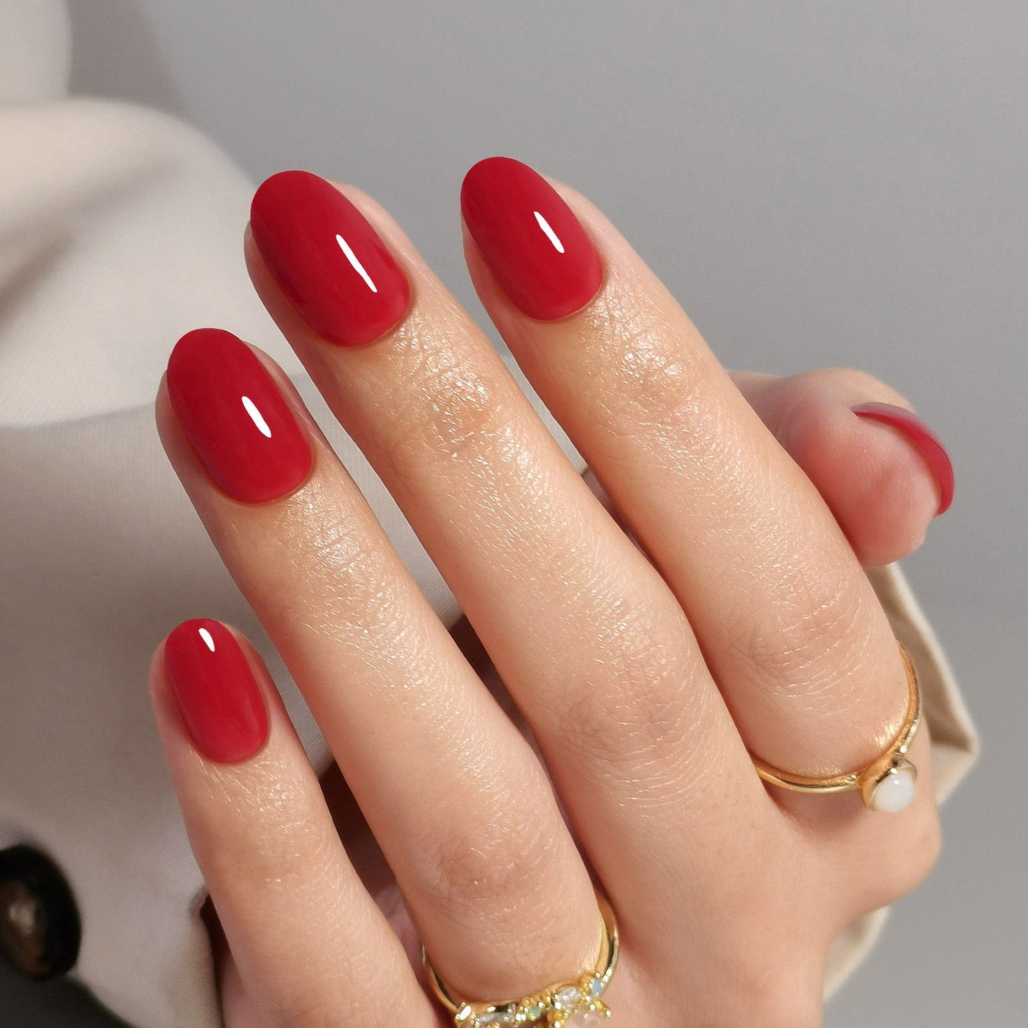 Cherry Red Short Oval Soft Gel Nails