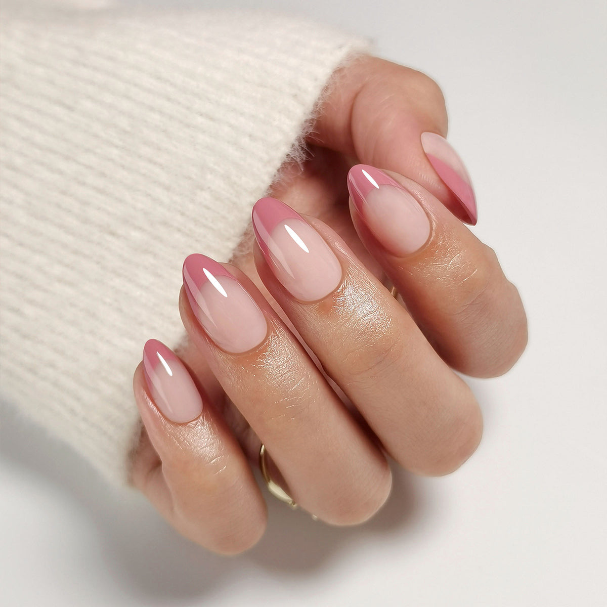 French Tip Dusty Rose Mauve Short Almond Press on Nails product image 3 | SHANGMENG®