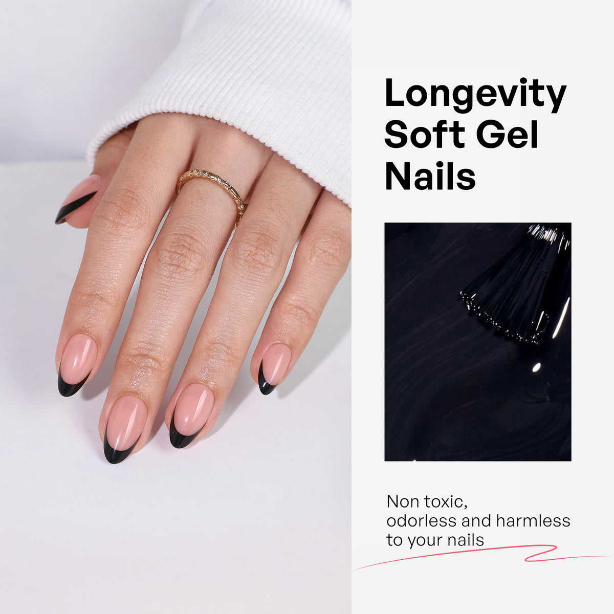 French Tip Black Short Almond Soft Gel Press on Nails product image 5 | SHANGMENG®