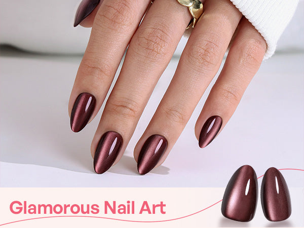 Chocolate Brown Cat Eye Almond Nails detail image 1