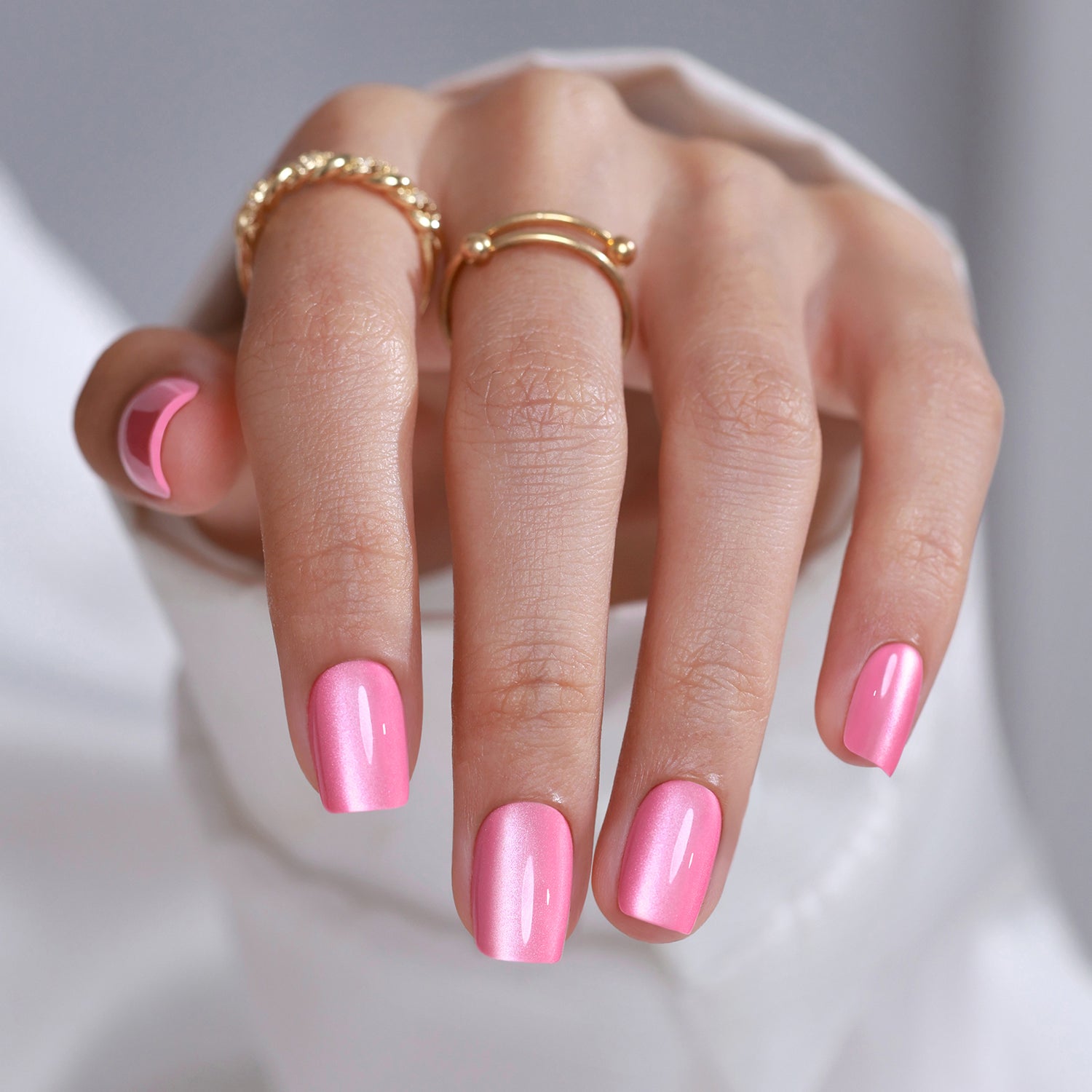 Cat Eye Baby Pink Short Square Nails