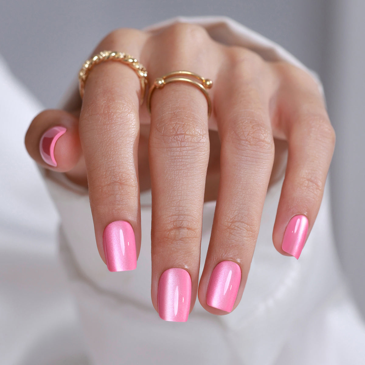 Cat Eye Baby Pink Short Square Nails — Square Cat Eye Pink by SHANGMENG