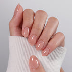 Bare Petal Sheer Nude — Extra Short Almond angled hand close-up | SHANGMENG®