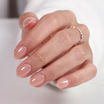 Bare Petal Sheer Nude — Extra Short Almond glossy finish close-up | SHANGMENG®