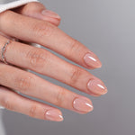 Bare Petal Sheer Nude — Extra Short Almond hand model detail of the extra short almond shape | SHANGMENG®