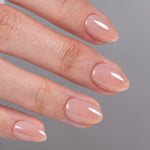 Bare Petal Sheer Nude — Extra Short Almond side view of the full set | SHANGMENG®