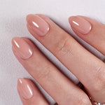 Bare Petal Sheer Nude — Extra Short Almond two hands view of the glossy finish | SHANGMENG®