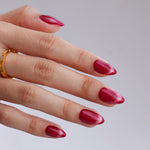 Berry Stardust Fuchsia Cat Eye — Short Almond profile hand view | SHANGMENG®