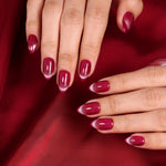Berry Stardust Fuchsia Cat Eye — Short Almond hand view on berry silk | SHANGMENG®