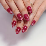 Berry Stardust Fuchsia Cat Eye — Short Almond two-hand finish view | SHANGMENG®