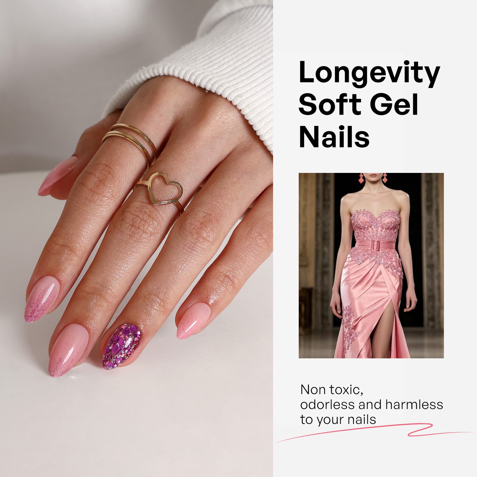 Rose Quartz Crush Reusable Soft Gel Press on Nails product image 5 | SHANGMENG®