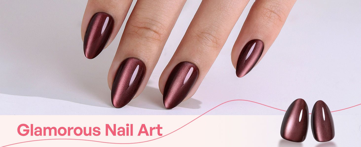 Chocolate Brown Cat Eye Almond Nails detail image 1