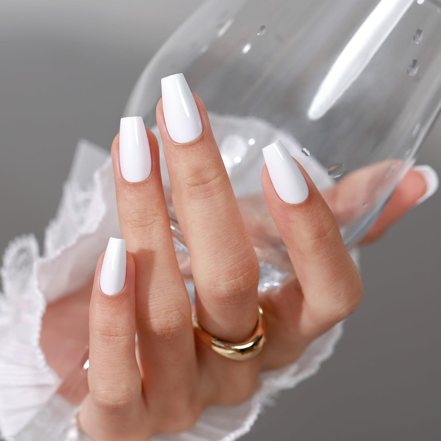Classy White Coffin Press on Nails
