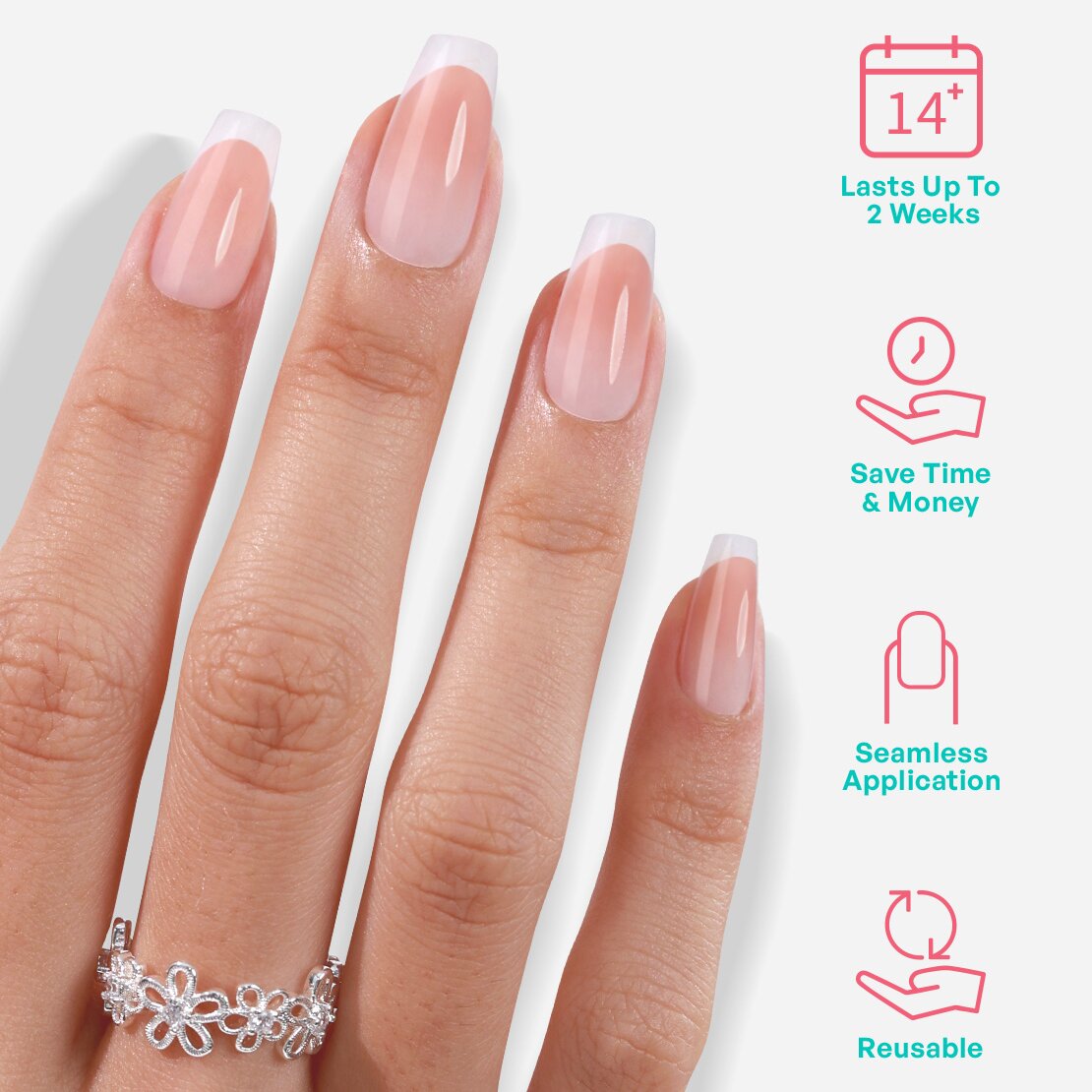 Milky White French Pink Ombre Coffin Nails