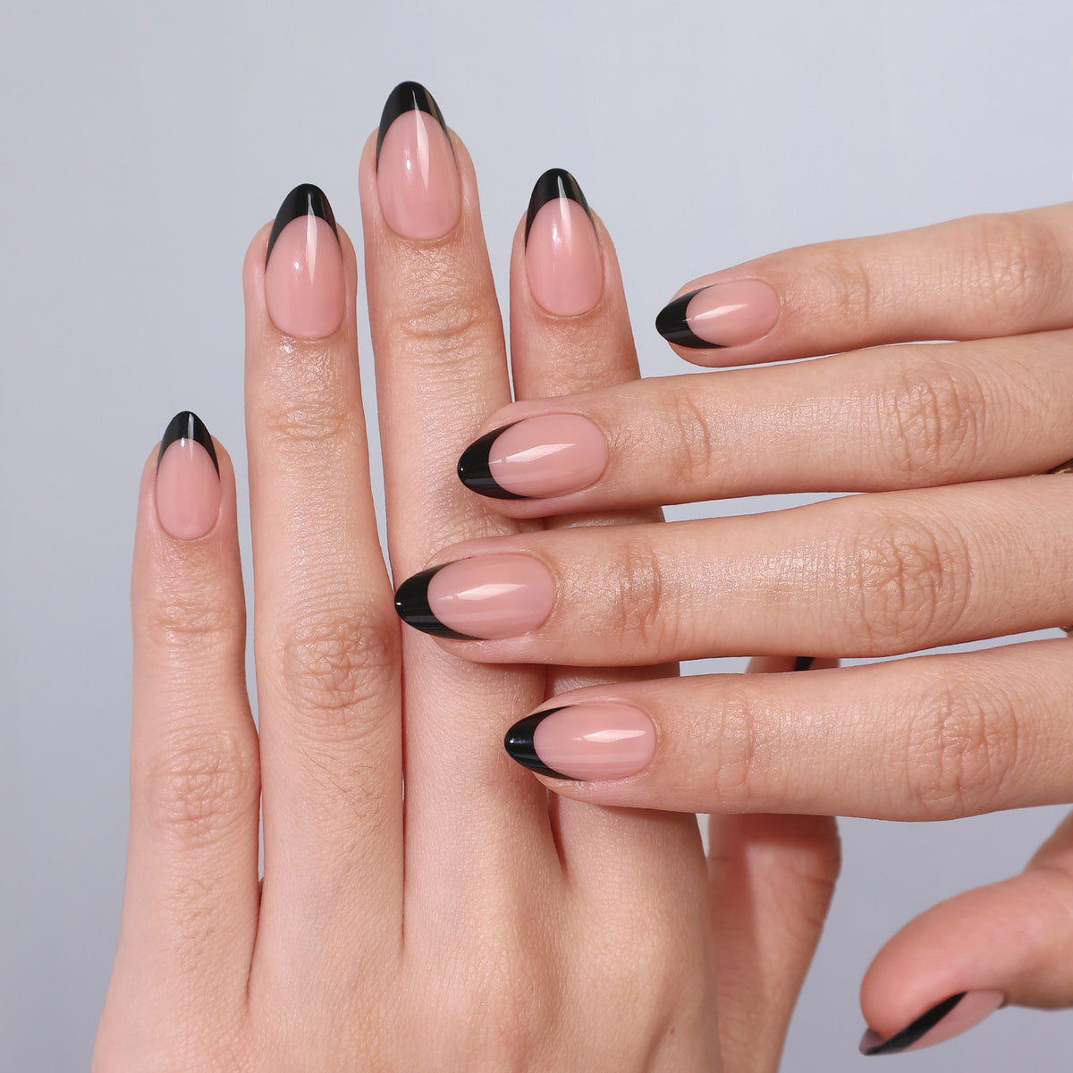French Tip Black Short Almond Soft Gel Press on Nails product image 6 | SHANGMENG®