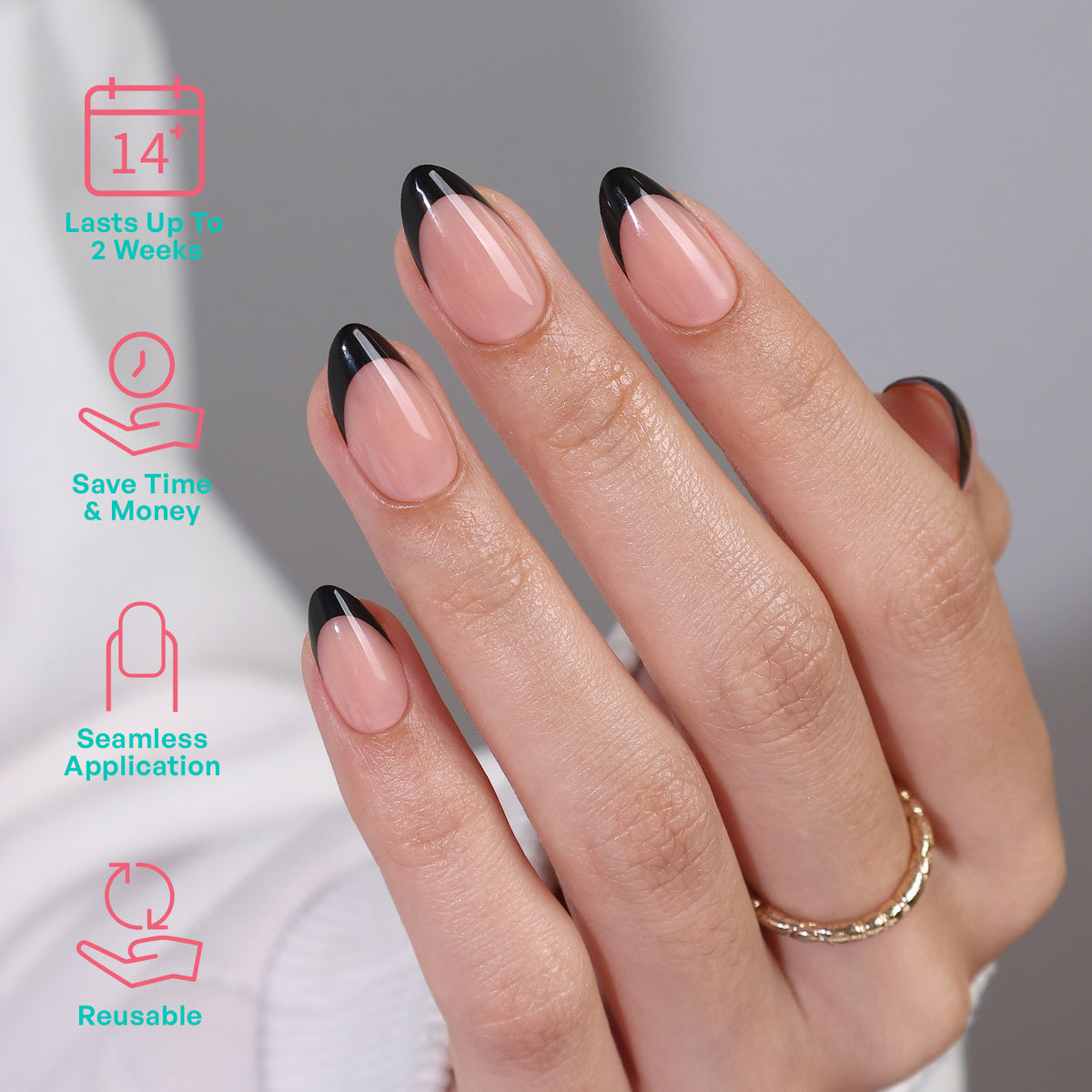 French Tip Black Short Almond Soft Gel Press on Nails product image 2 | SHANGMENG®