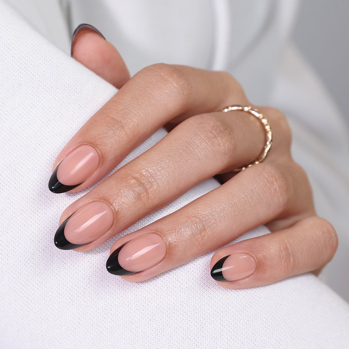 French Tip Black Short Almond Soft Gel Press on Nails product image 8 | SHANGMENG®